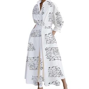 Freestyle White Maxi Shirt Dress with Black Script, New!
